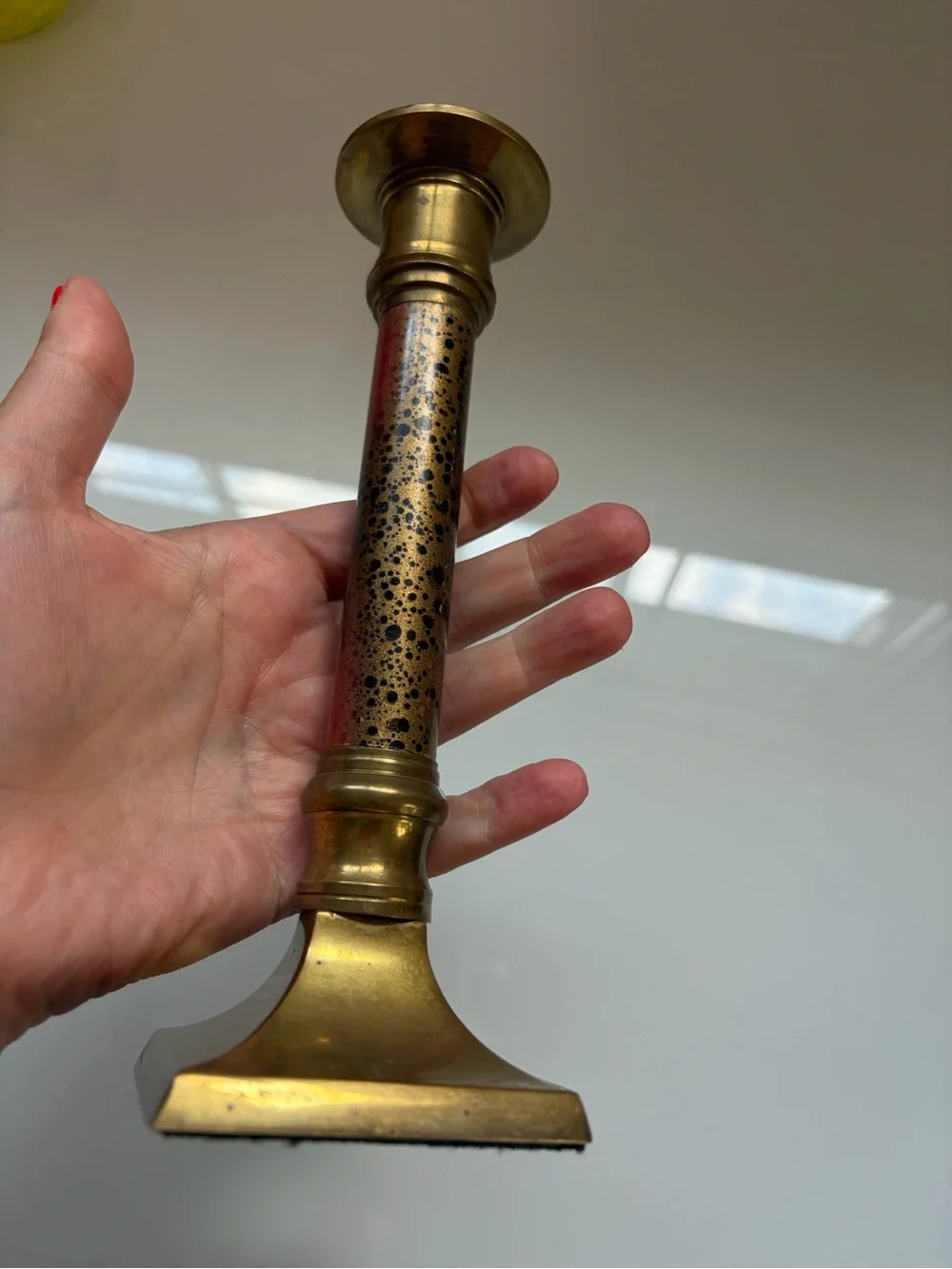 Vintage Brass Speckled Column Candle Holder - Gold and Copper Finish